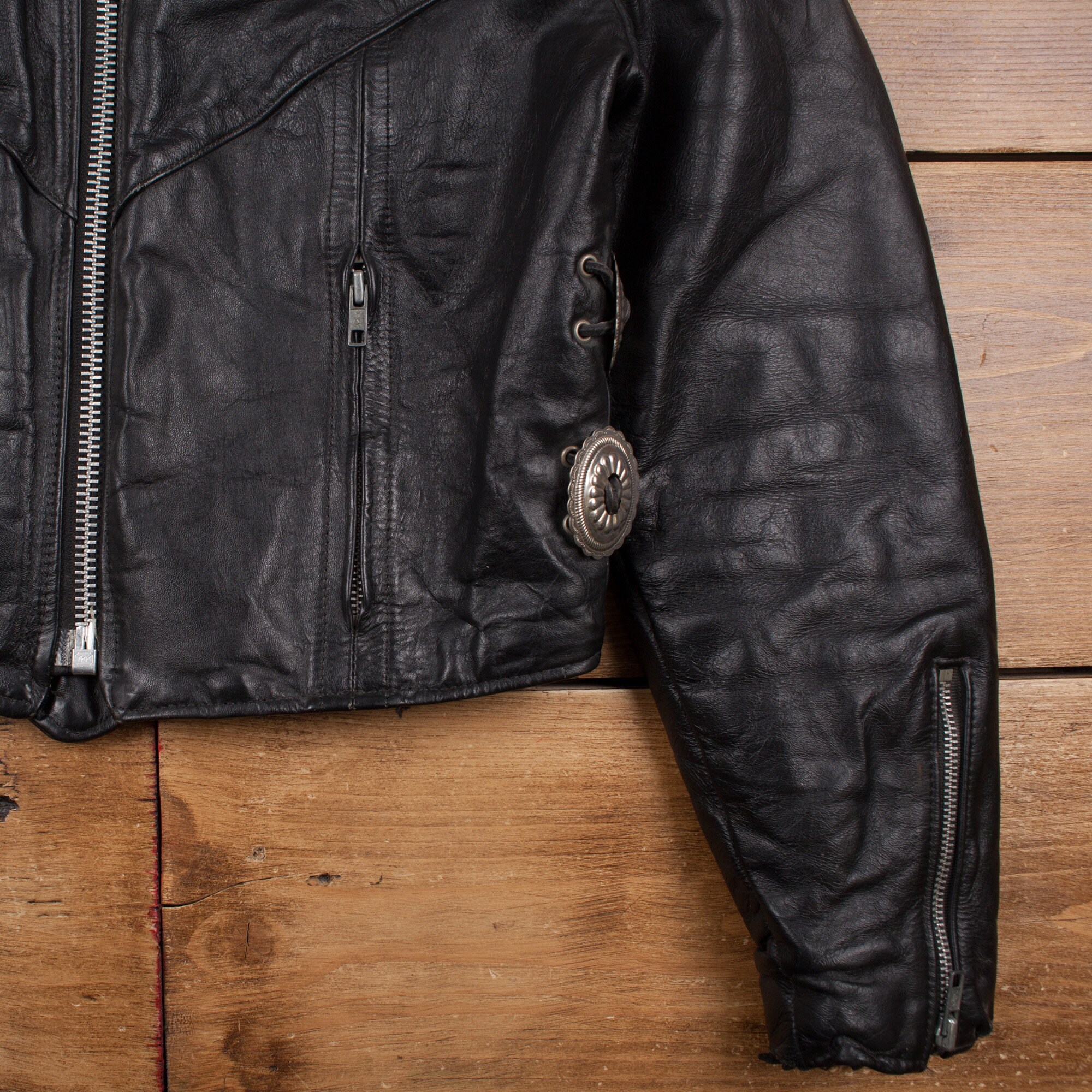 Vintage Steer Brand Leather Jacket XS 80s Biker USA Made Black