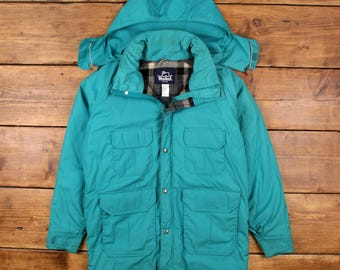 Vintage Woolrich Outdoor Jacket M 90s Blanket Lined USA Made Green