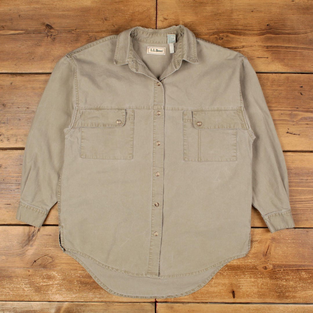 Vintage L.l.bean Casual Shirt Button M Womens Long Sleeve Beige Solid - Etsy