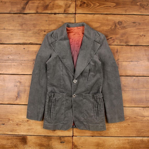 Vintage Jeans West Blazer Jacket S 70s Needle Cord Corduroy Grey