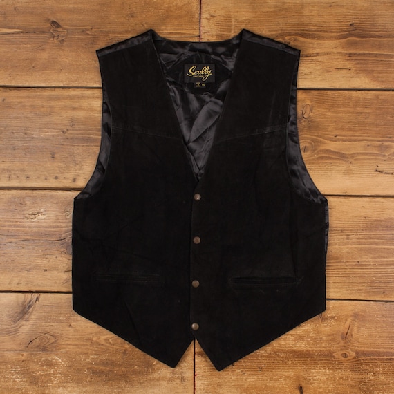 Vintage Scully Suede Gilet XL 90s Vest Black Snap - image 1