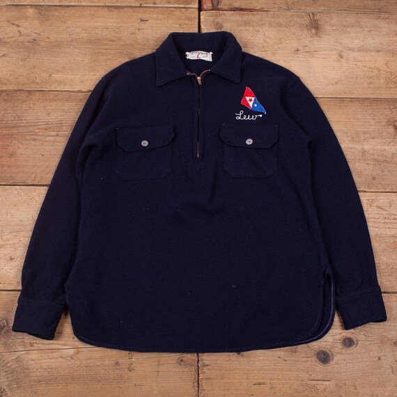 Mens Vintage 50s Spinnaker Blue Quarter Zip Pullov