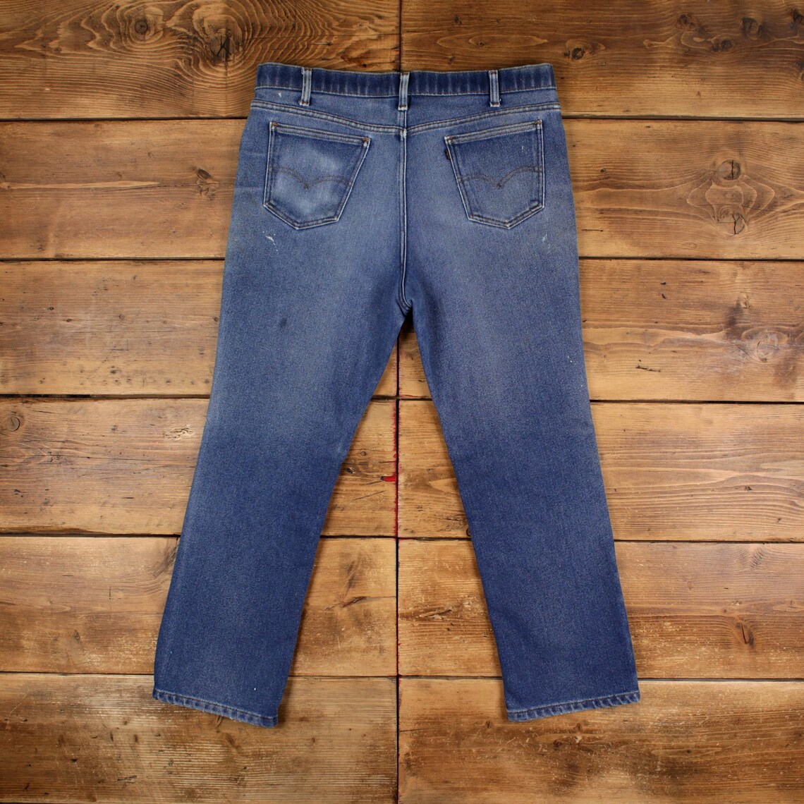 Vintage Levis Jeans 38 x 29 90s Stonewash Straight Blue Black Tab Denim, foto 2 di 5