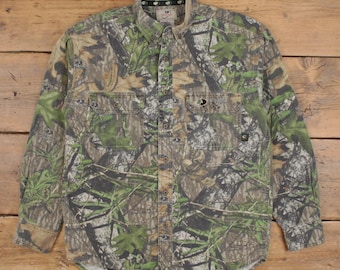 Vintage Mossy Oak Real Tree Shirt Button M Mens Long Sleeve Brown Camouflage