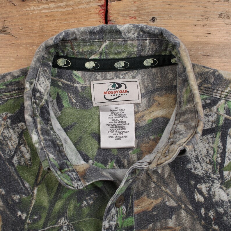 Camisa vintage de roble musgoso con botones de árbol real, talla M, para hombre, manga larga, color marrón camuflaje imagen 3