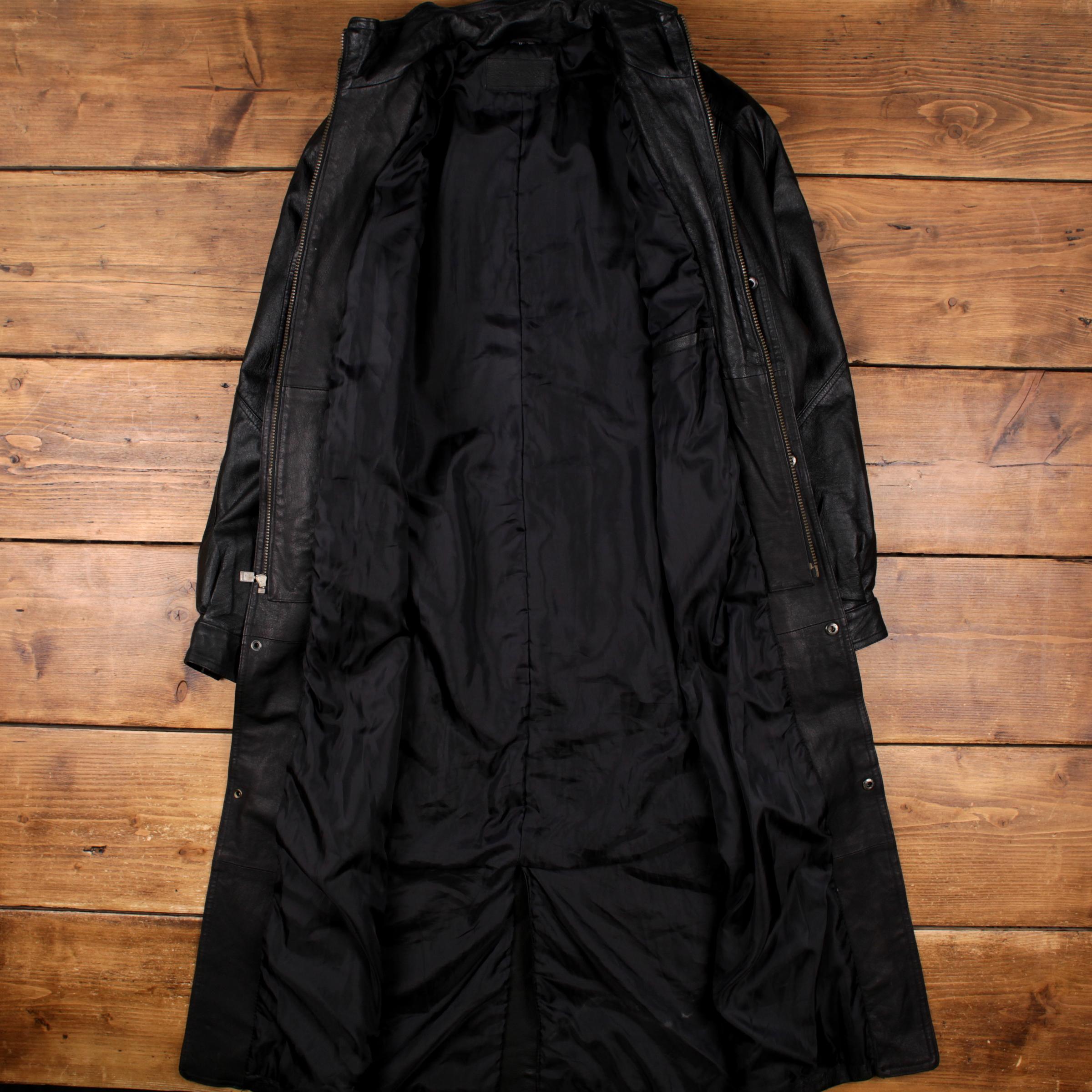 Vintage Saxony Leather Coat M Mens 90s Black Jacket Full Zip