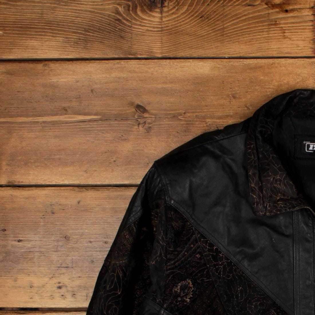 Vintage Izzi Leather Jacket L Paisley Bomber Patchwork