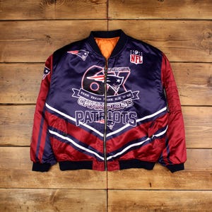Vintage Varsity Jacket XL NFL New England Patriots Superbowl Satin Blue