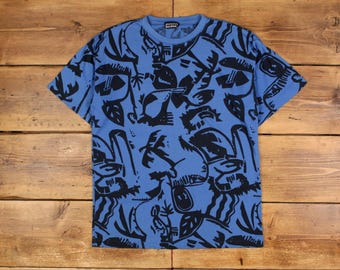 T-shirt vintage à point unique graphique XL des années 90 t-shirt bleu