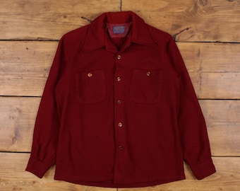 Camisa informal vintage Pendleton con botones, talla M, fabricada en EE. UU., años 60, para hombre, manga larga, color rojo