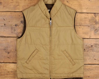 Chaleco de trabajo vintage de Sears, talla L para hombre, estilo años 70, color beige, con cremallera completa.