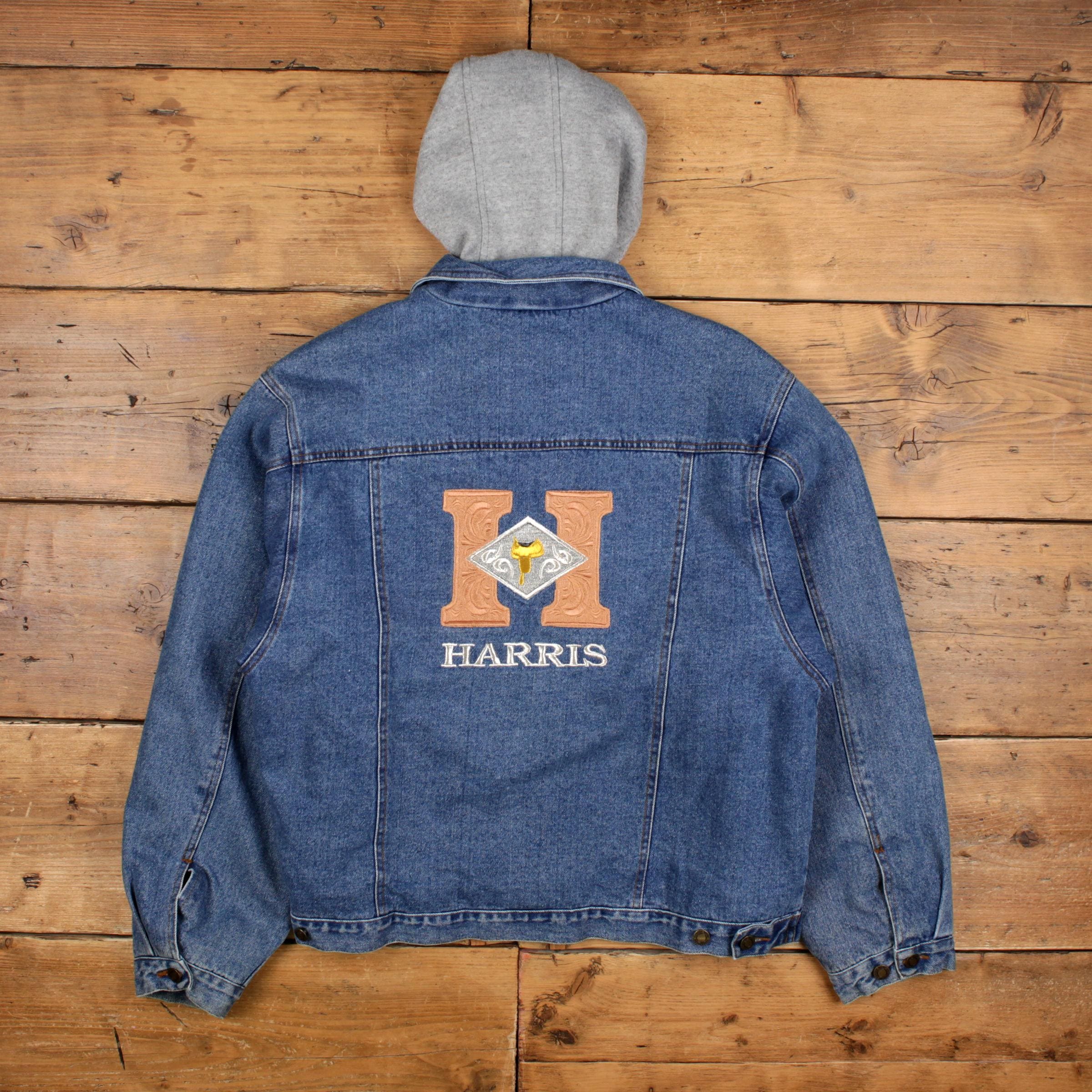 Canyon Guide Outfitters Denim Jacket L Mens Blue Harris Hooded