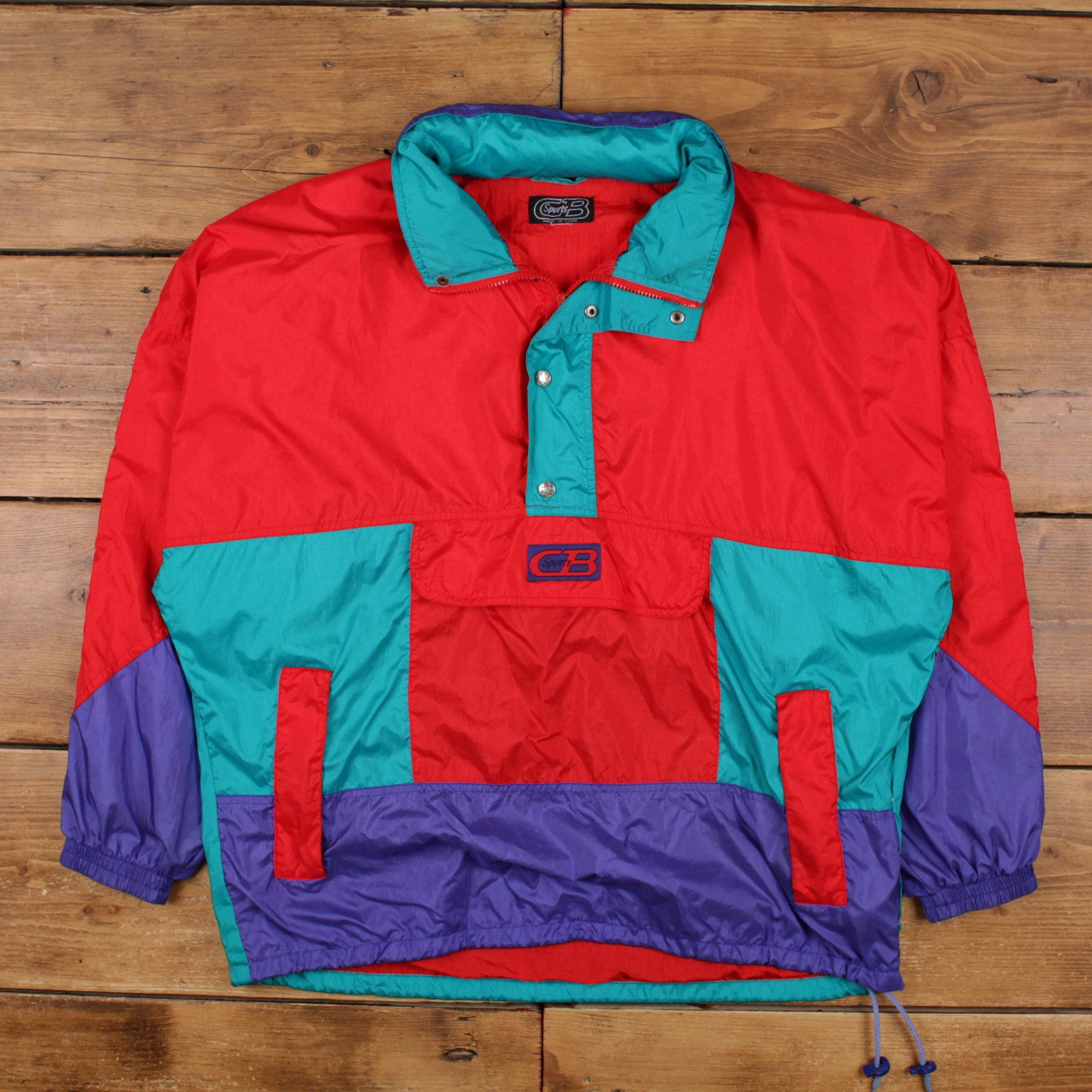 Vintage CB Sports Windbreaker Jacket 2XL 80s Colour Block