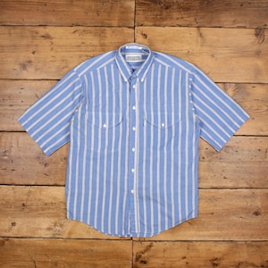 Vintage Levi&#39;s Casual Shirt Button M 90s Stripe Silver Tab Big E Mens Blue