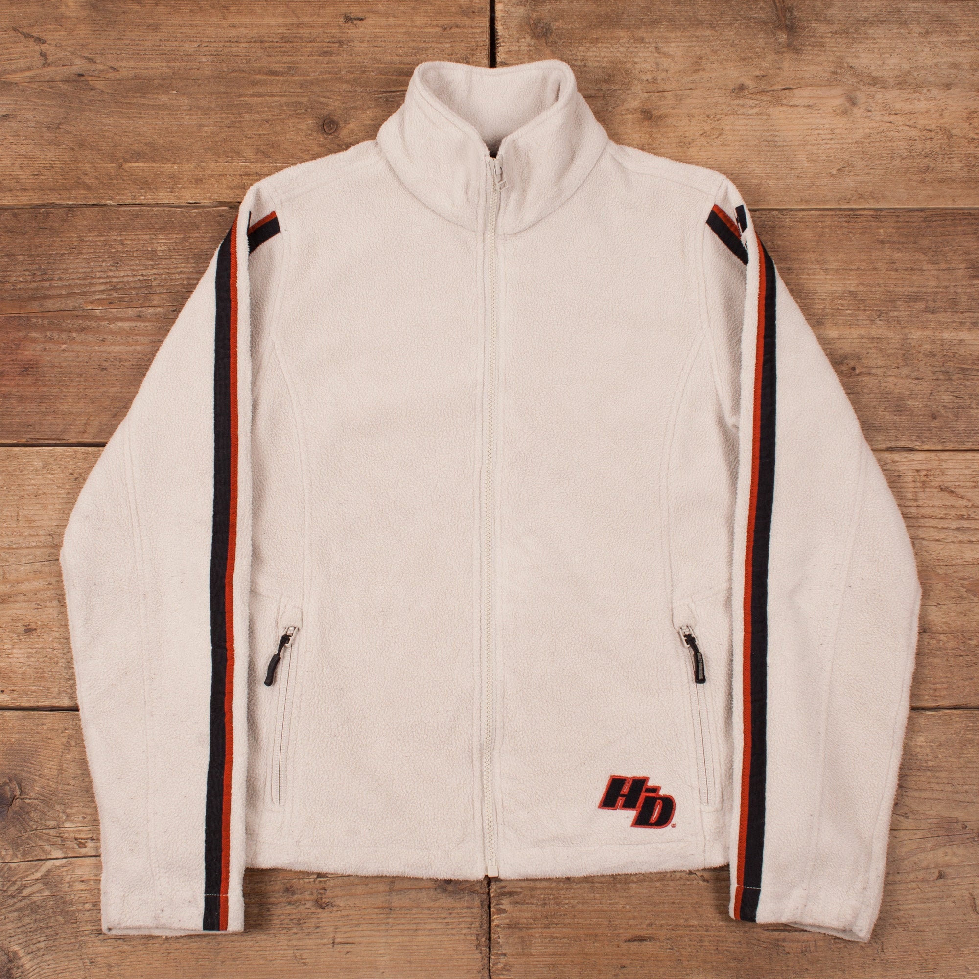 Image of Womens Vintage Harley Davidson Beige Outdoor Fleece Jacket Large  R