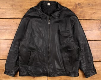 【vintage】ヴィンテージレザーボンバージャケット Lサイズ ブラック ヴィンテージレザーボンバージャケット Lサイズ ブラック - Etsy 日本