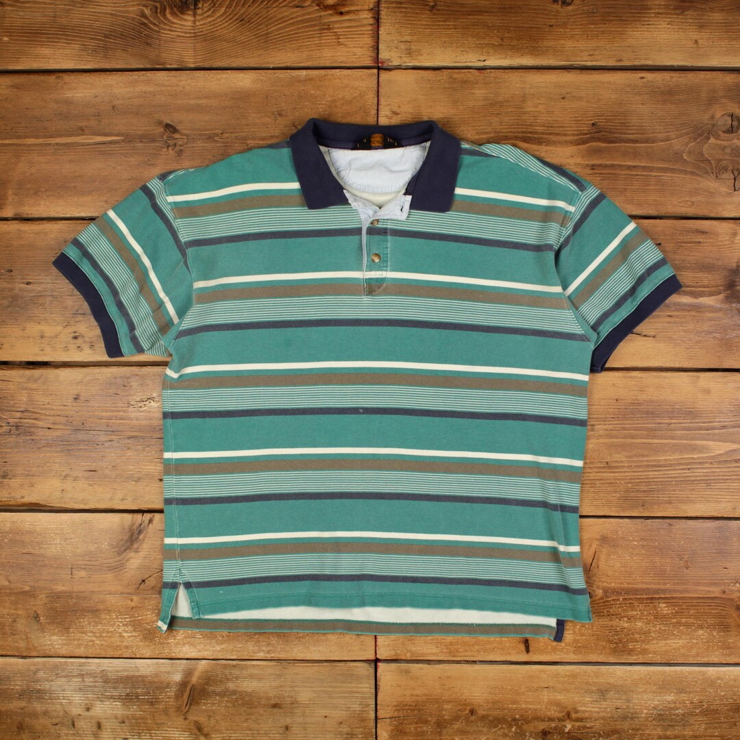 Vintage Eddie Bauer Polo Shirt T Shirt 2XL Stripe Green Tee - Etsy