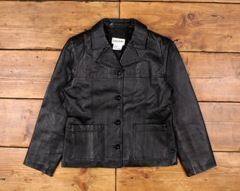 Vintage Bagatelle Lederjacke M 90er Jahre Blazer Schwarz Damen