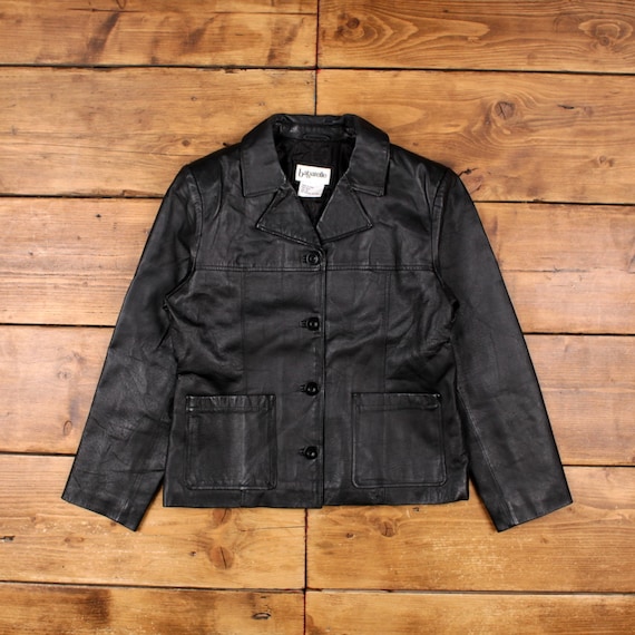 Vintage Bagatelle Leather Jacket M 90s Blazer Black Womens
