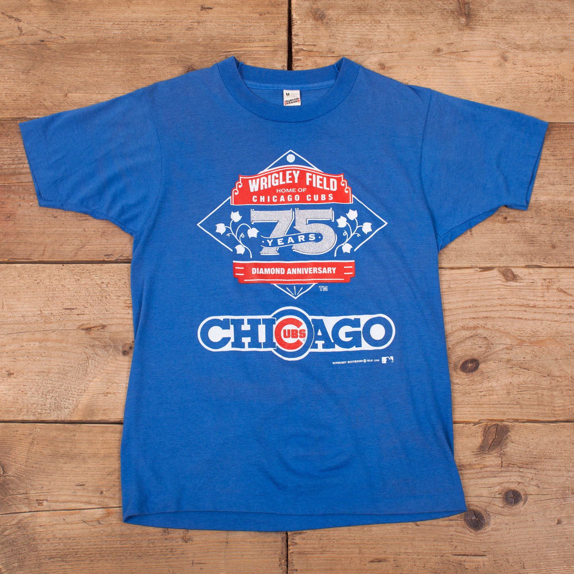 Image of Mens Vintage 80S Usa Blue Single Stitch Baseball Graphic T-Shirt S 36" R18345