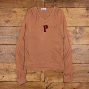Vintage Lacoste Jumper Sweater XL 60s I-Zod USA Made Embroidered V-Neck Beige