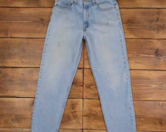 Vintage Levis 550 Jeans 34 x 32 90s Stonewash Tapered Blue Red Tab Denim