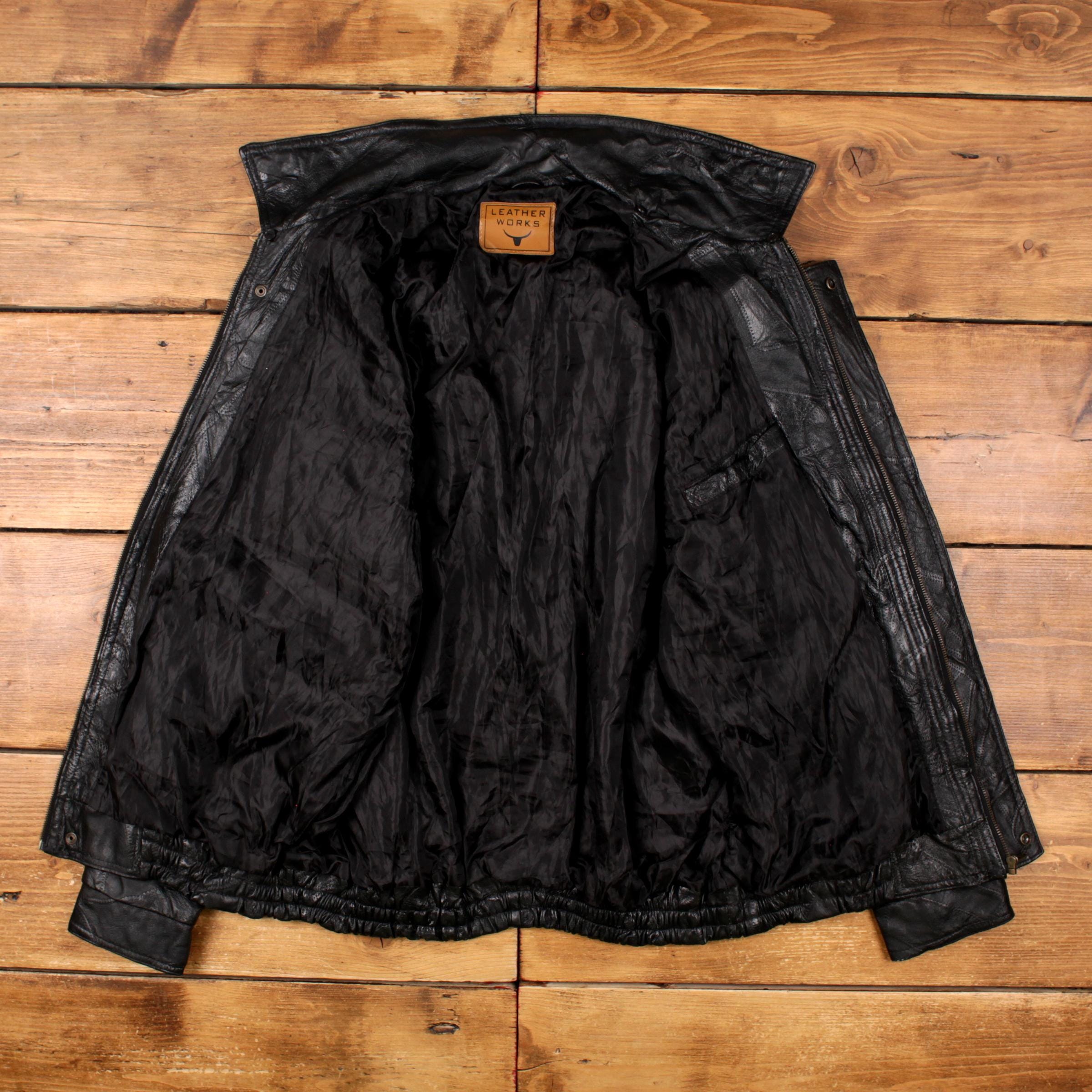 Vintage Leather Works Leather Jacket XL Patchwork Bomber Black - Etsy