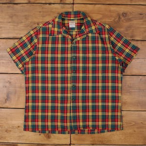 Vintage McGregor Madras Check Shirt L USA Made 60s Mens Short Sleeve Loop Collar