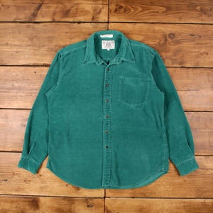 Vintage John Ashton Sport Corduroy Shirt Button XL 90s Needle Cord Mens Green