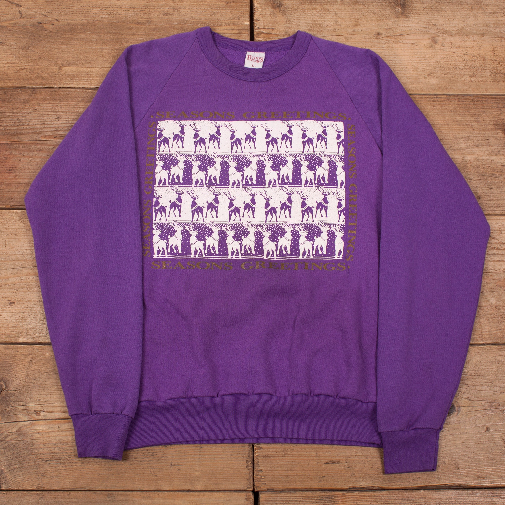 Image of Mens Vintage 90S Raggs Purple Christmas Jumper Sweatshirt Usa Made M 38" R19011