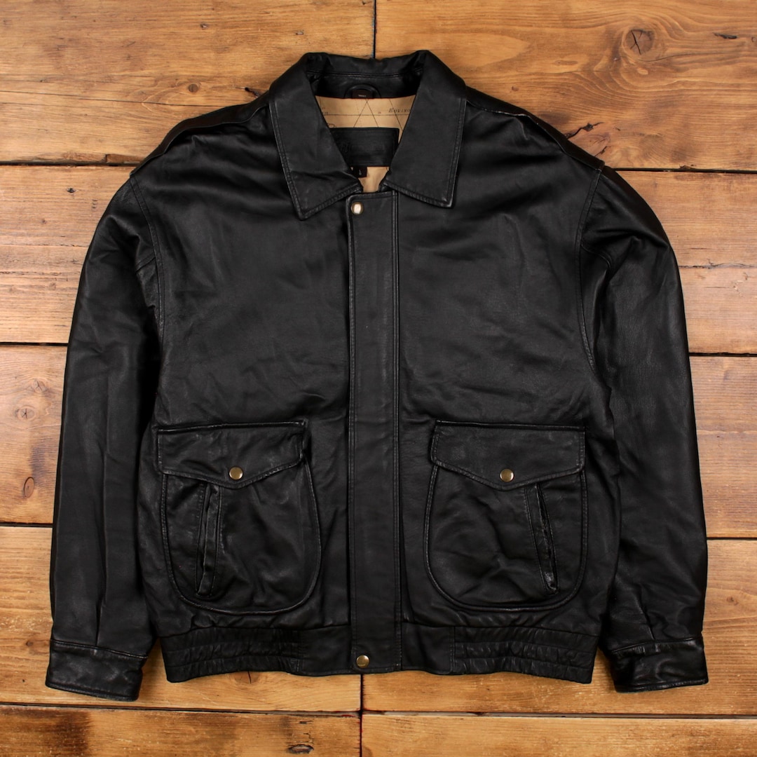 Vintage St John's Bay Leather Jacket L Bomber Black - Etsy