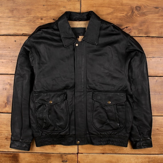 Vintage St John's Bay Leather Jacket L Bomber Black - Etsy