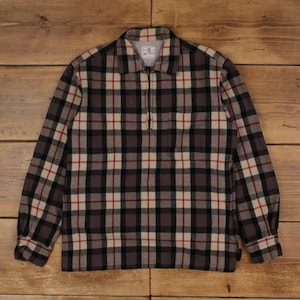 Vintage Ah Kong Flanellskjorta med Dragkedja S Herr 90-tals Ullrutig Grunge Brun