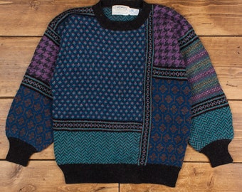 Vintage Susan Bristol Jumper Sweater M 80s Components Patchwork Womens Wool
