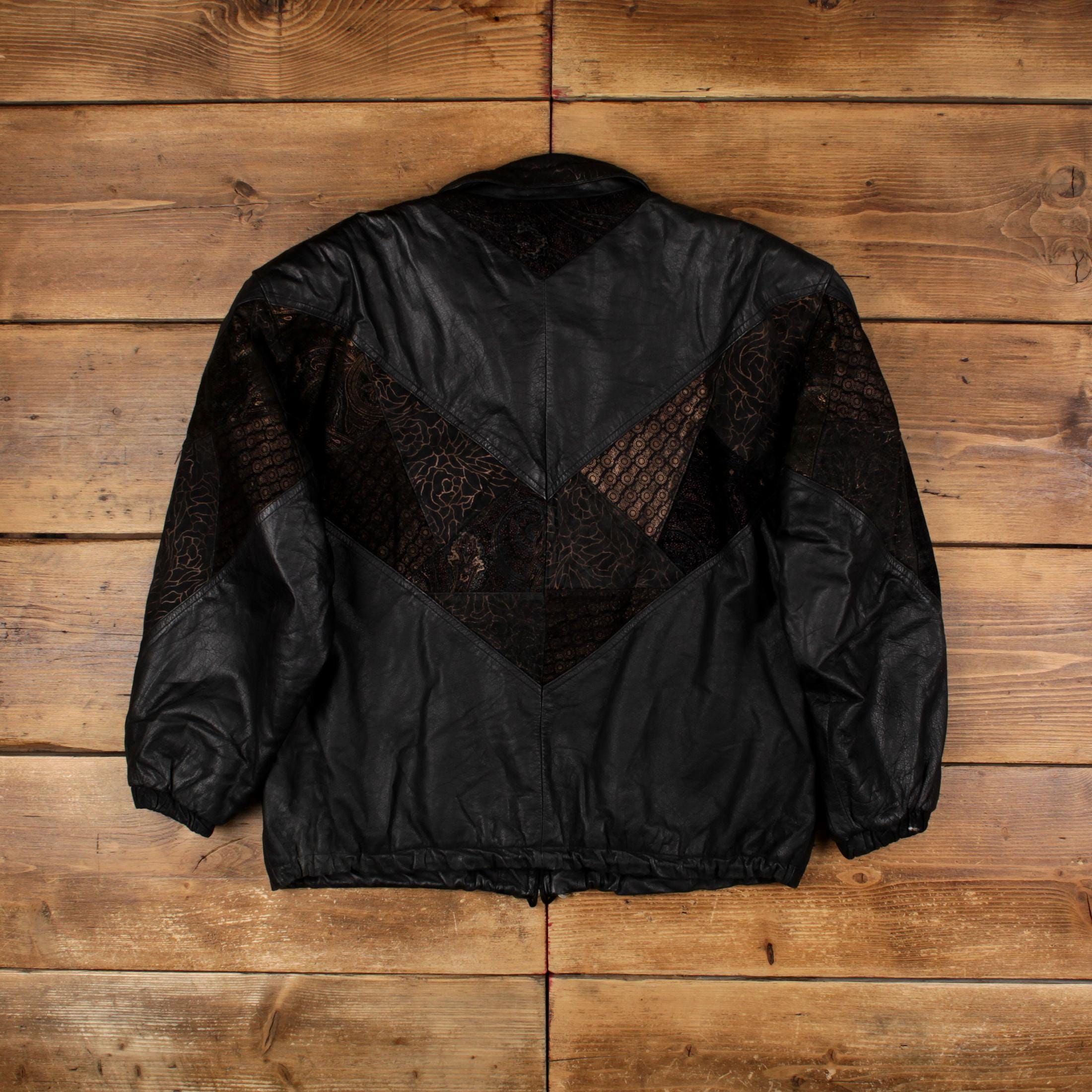 Vintage Izzi Leather Jacket L Paisley Bomber Patchwork