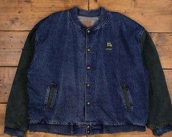 Vintage Union Bay Bomber Jacket M 90s Three Stripes Blue Zip Vintage Union Bay Bomber Jacket M 90s Three Stripes Blue Zip