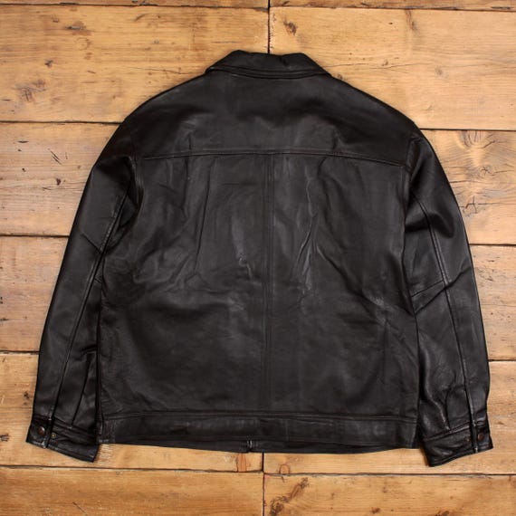 St. John's Bay Leather Jacket XL Mens 00s Black Moto Biker A2
