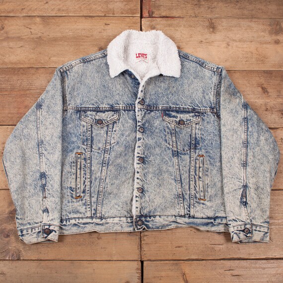 Vintage Levis Sherpa Jacket XL 80s USA Made Acid Wash Denim - Etsy Sweden