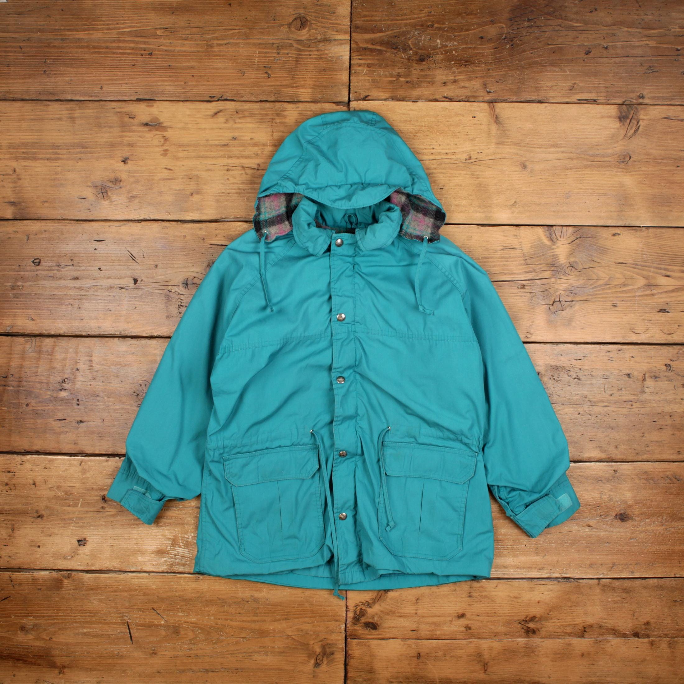 Vintage Woolrich Outdoor Jacket L 90s Blanket Lined  USA Made Blue Womens
