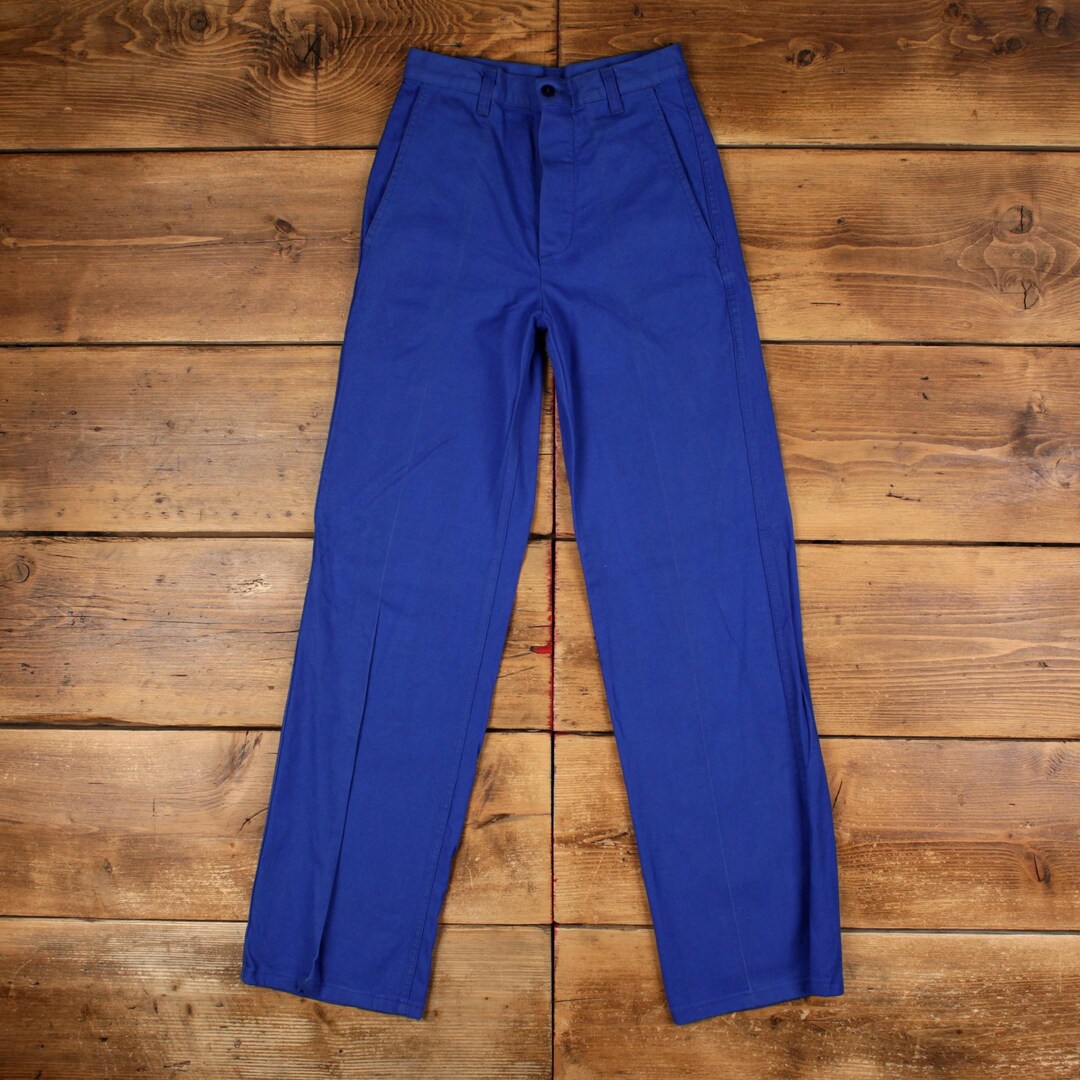 Vintage French Workwear Trousers Pants 26x32 Mens Blue Straight Utility ...