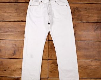 Levis 501 Jeans 32x31 White Regular Straight Button Fly Mid Rise Red Tab Denim