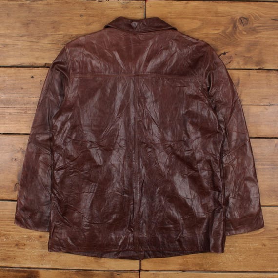 Vintage Eddie Bauer Leather Jacket L 90s Car Coat Brown Womens