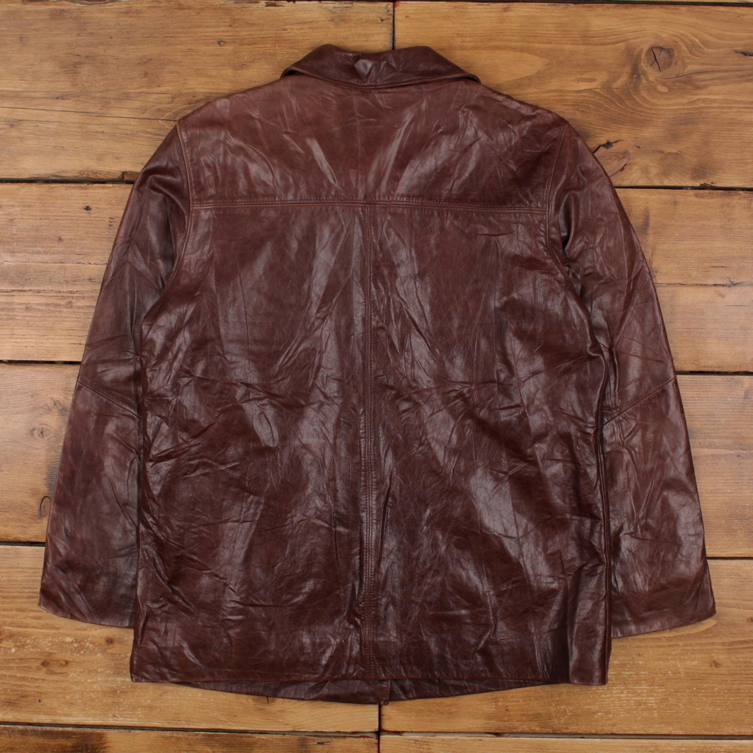 m*z様 00s Eddie Bauer real leather car co Eddie Bauer] Vintage Single Zip-up Leather Jacket [2000s