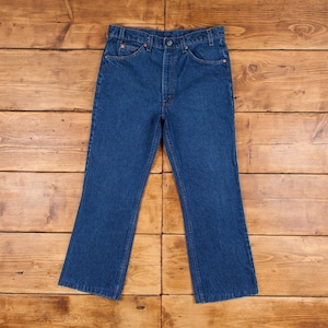 Vintage Levis 517 Jeans 33 x 27 USA Made 80s Dark Wash Bootcut Blue Orange Tab