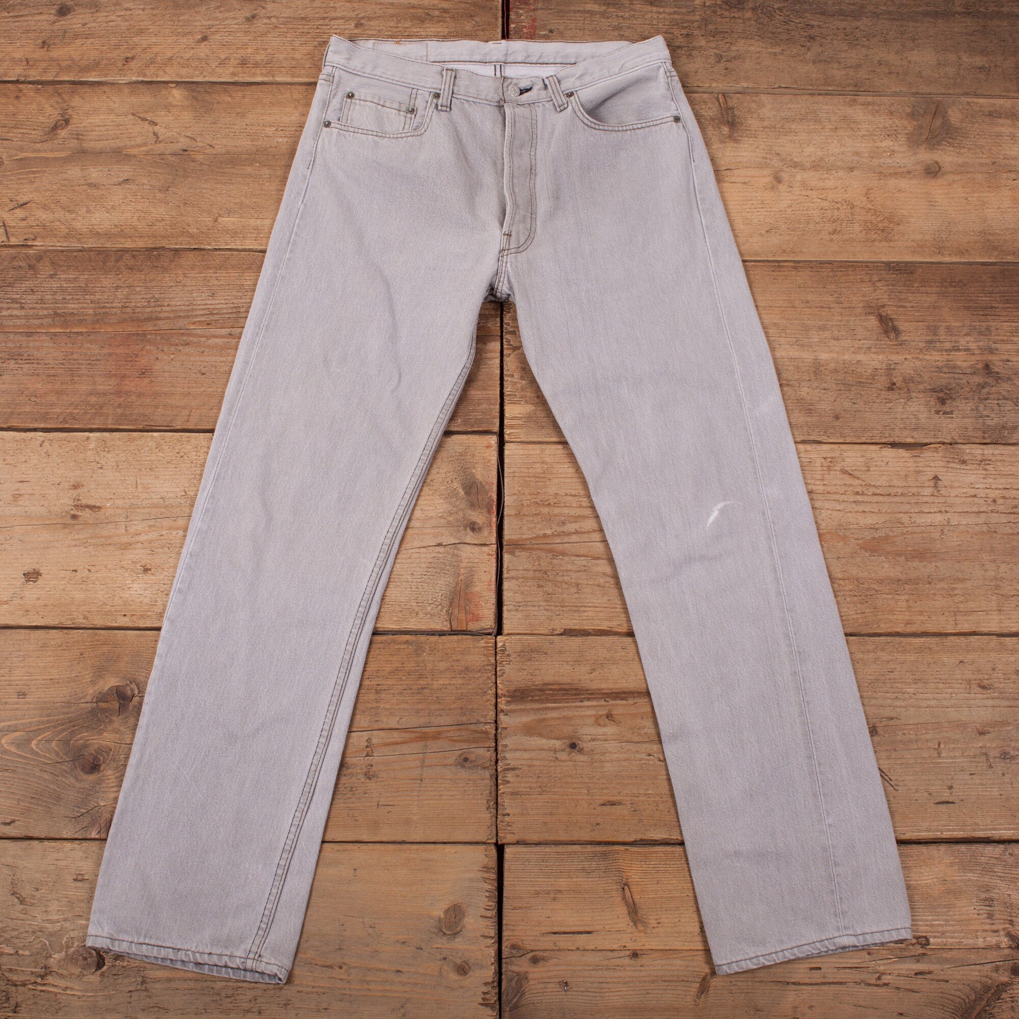 Image of Mens Vintage 90S Levis 501 Light Grey Denim Jeans Usa Made 34" X 32" R17382