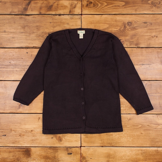 Vintage L.L. Bean Cardigan S 80s Womens Button Collared Black