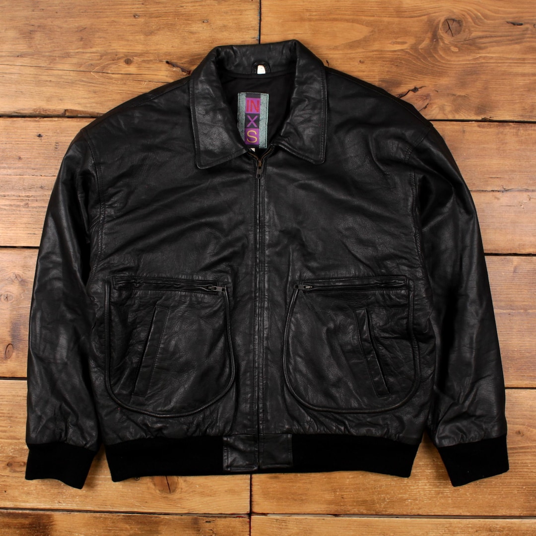90s vintage MIXED BLUES レザーボンバージャケット 黒 M s-l400.jpg