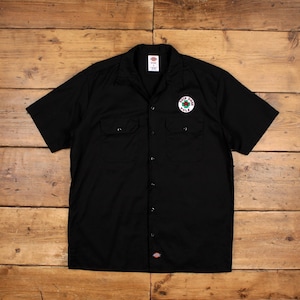 Vintage Dickies Workwear Shirt Button L Rose Mens Short Sleeve Black Solid