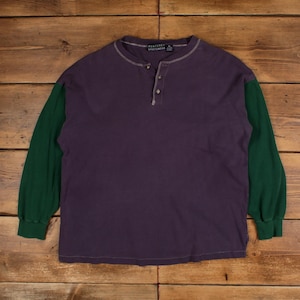 Sweat Vintage Col Henley Homme, Vert, Année 2000, Taille XL, Pull Rétro