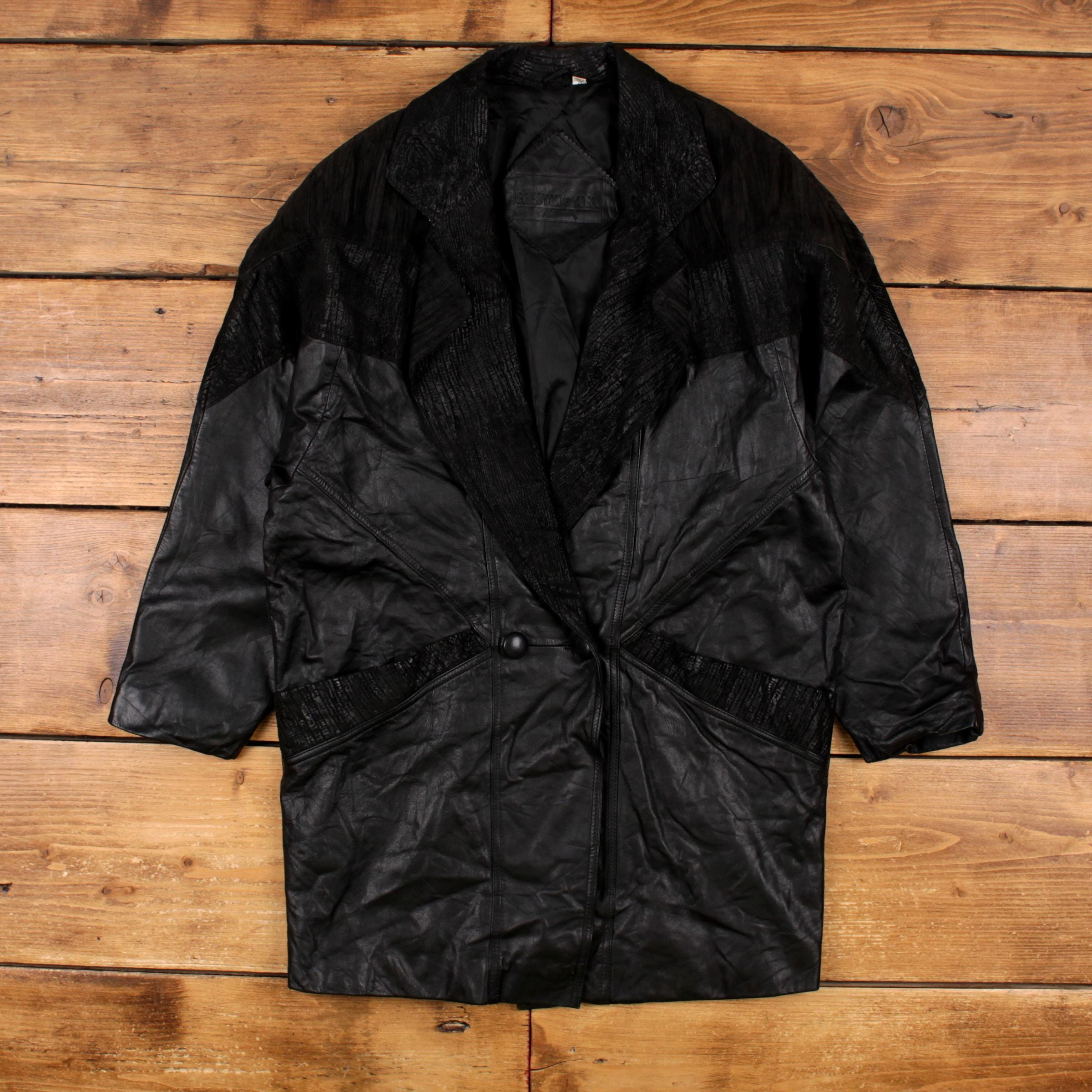 Vintage Preston & York Leather Jacket S 80s Longline Textured